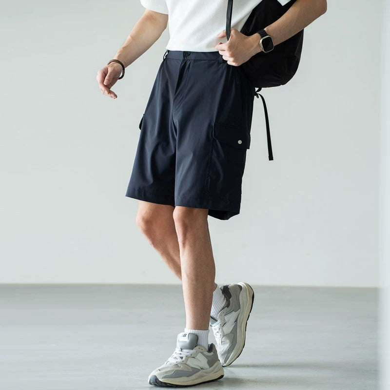 Men's Quick-Dry Cooling Cargo Shorts – Lightweight 4-Way Stretch Athletic Shorts with Semi-Elastic Waist - DARKBLUE