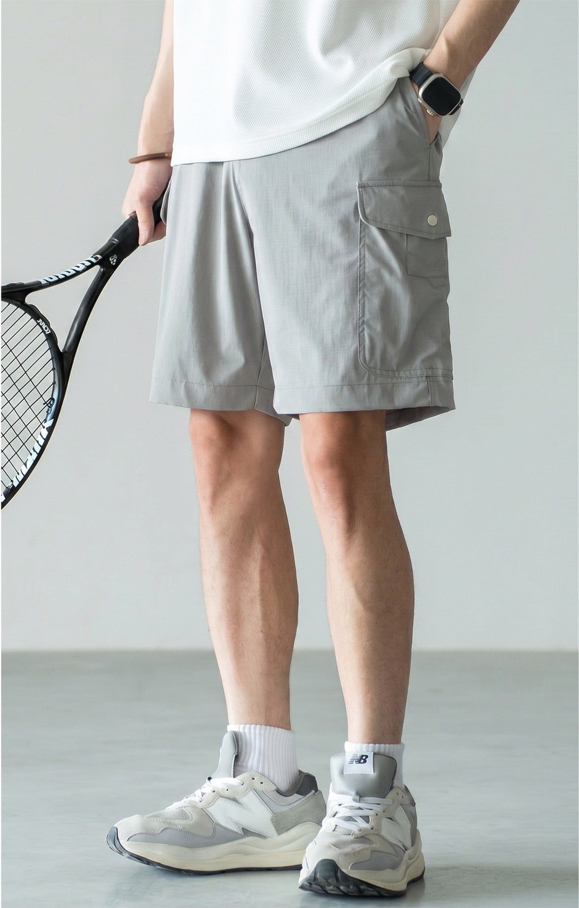 Men's Quick-Dry Cooling Cargo Shorts – Lightweight 4-Way Stretch Athletic Shorts with Semi-Elastic Waist - LIGHTGREY