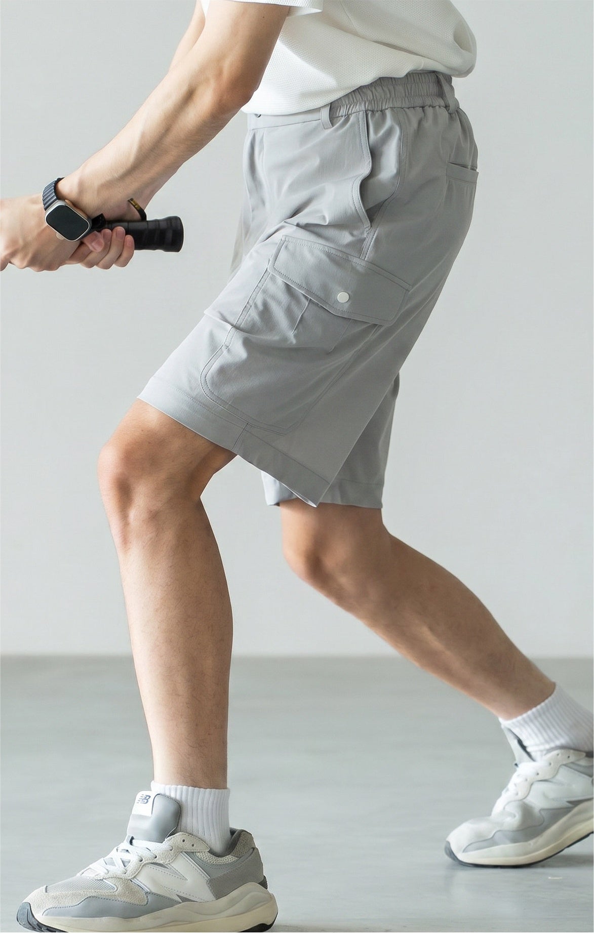 Men's Quick-Dry Cooling Cargo Shorts – Lightweight 4-Way Stretch Athletic Shorts with Semi-Elastic Waist - LIGHTGREY