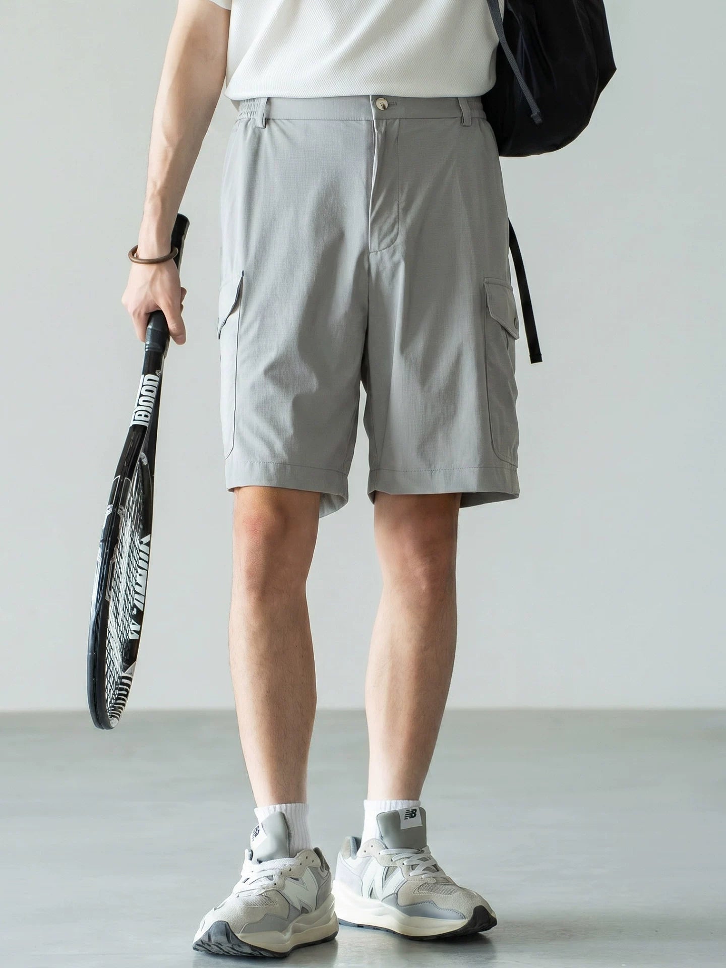 Men's Quick-Dry Cooling Cargo Shorts – Lightweight 4-Way Stretch Athletic Shorts with Semi-Elastic Waist - LIGHTGREY