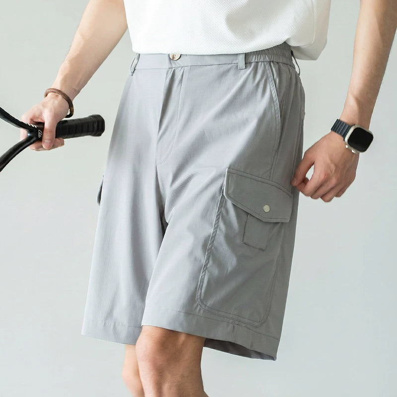 Men's Quick-Dry Cooling Cargo Shorts – Lightweight 4-Way Stretch Athletic Shorts with Semi-Elastic Waist - LIGHTGREY