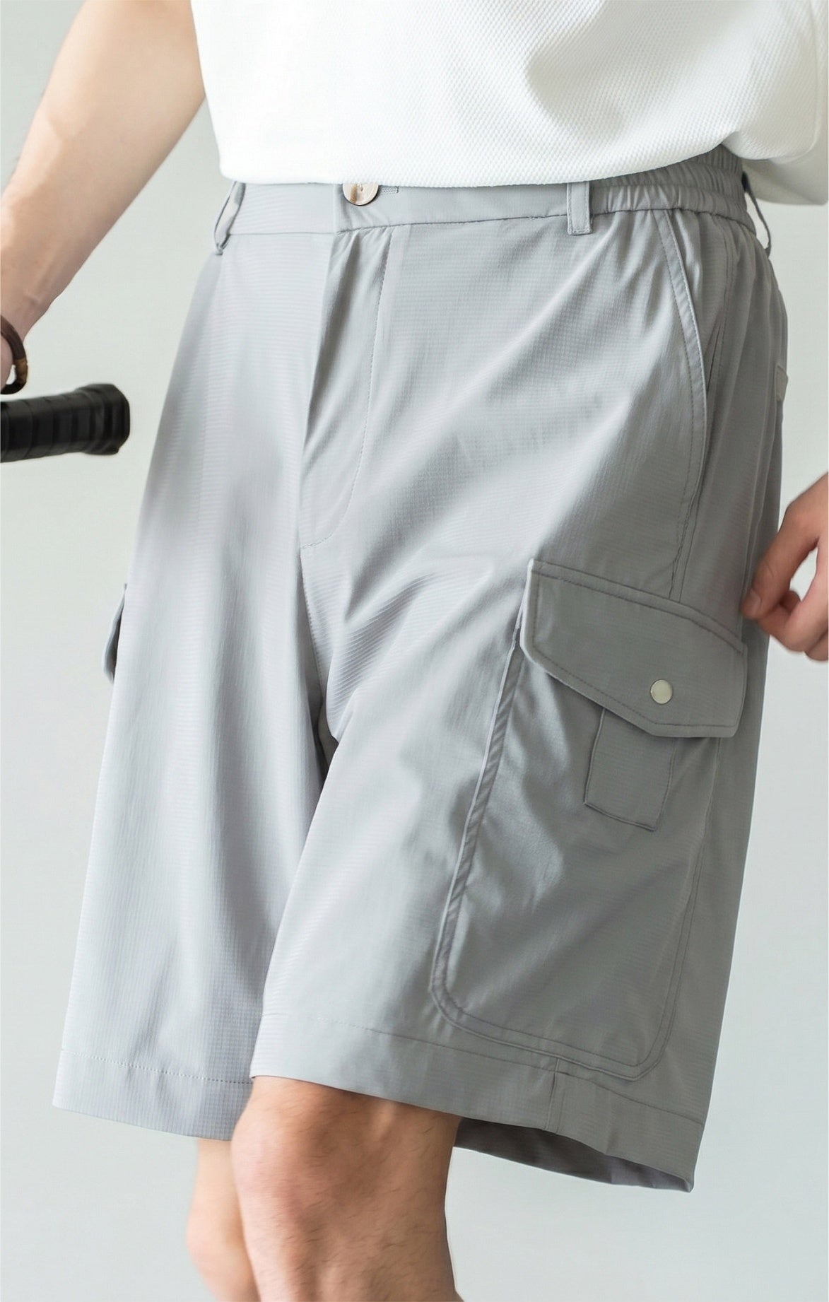 Men's Quick-Dry Cooling Cargo Shorts – Lightweight 4-Way Stretch Athletic Shorts with Semi-Elastic Waist - LIGHTGREY