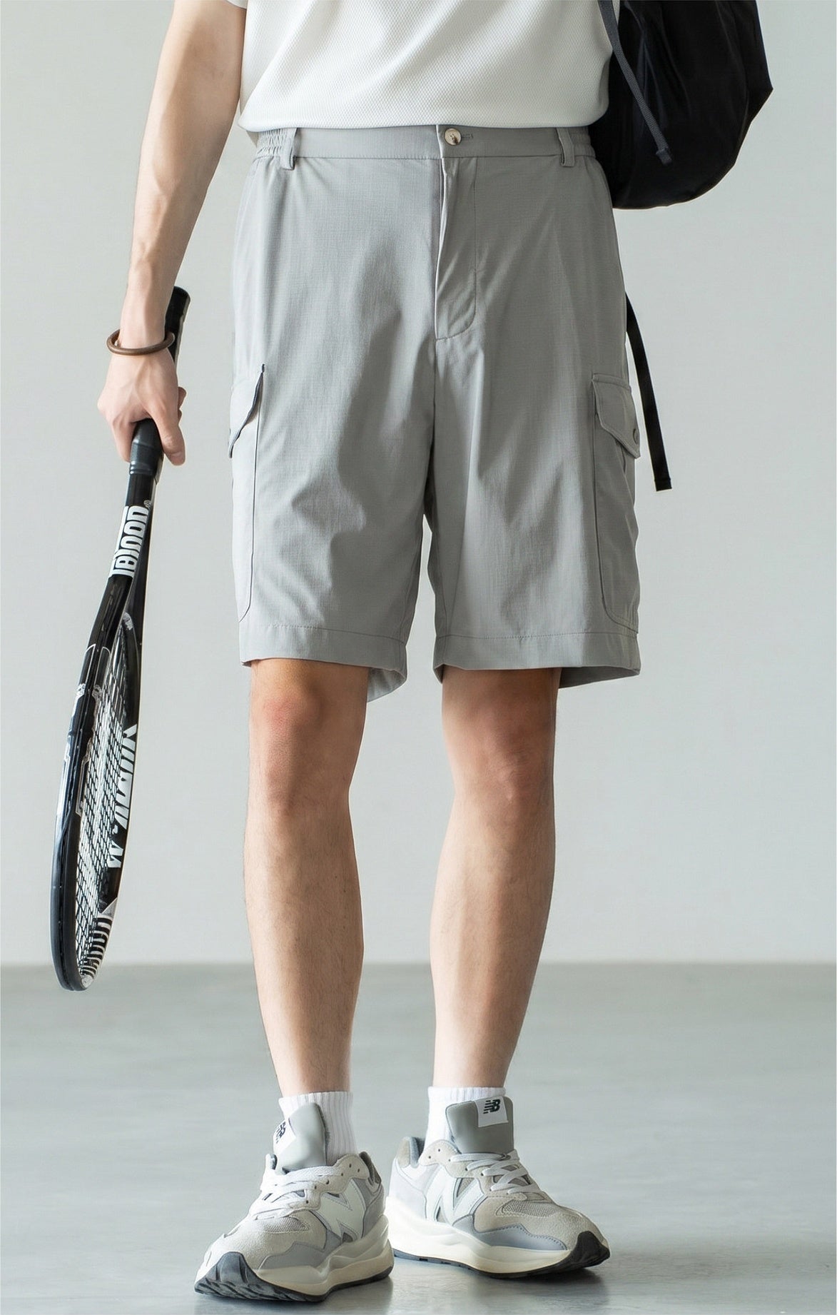 Men's Quick-Dry Cooling Cargo Shorts – Lightweight 4-Way Stretch Athletic Shorts with Semi-Elastic Waist - LIGHTGREY