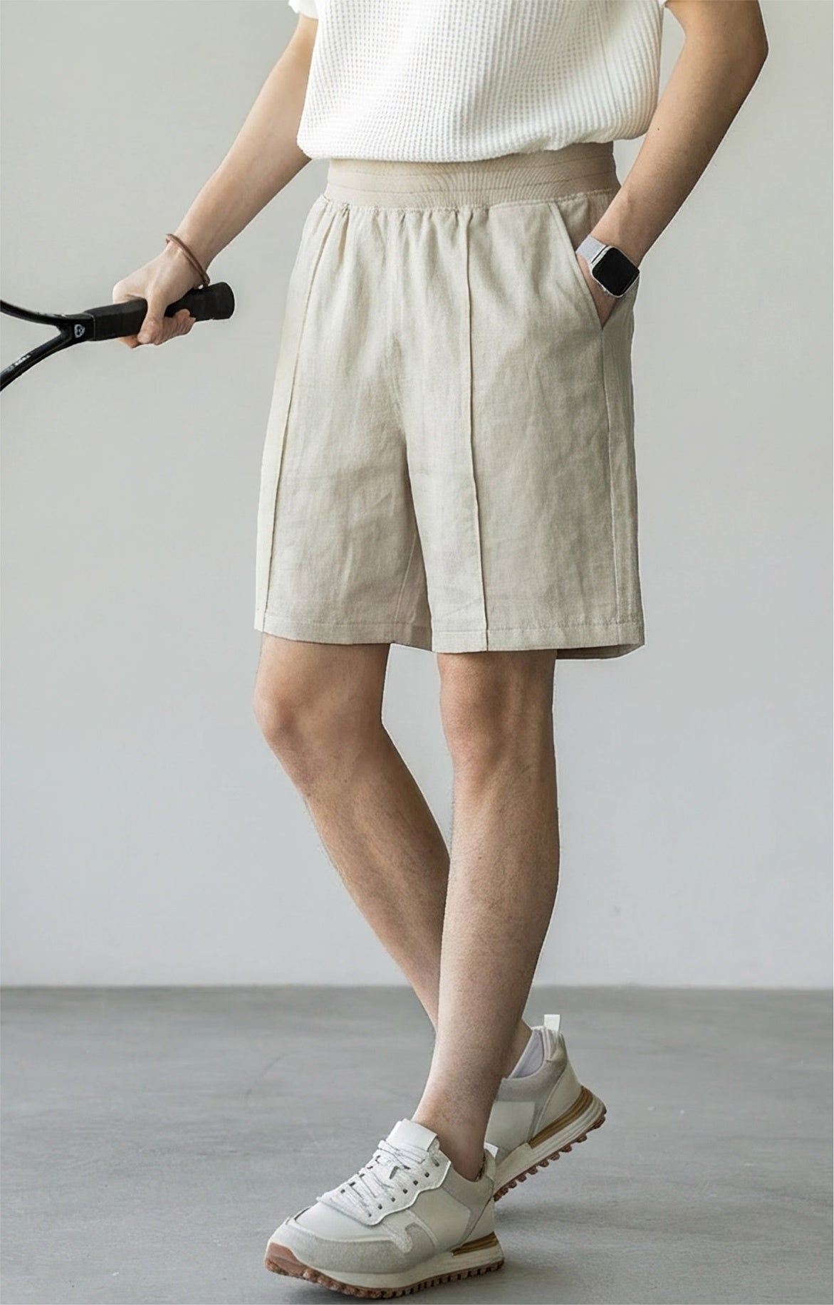 Men's 57 % Linen Drawstring Elastic Waist Shorts – Breathable Pintuck Summer Lounge Shorts - FLAX