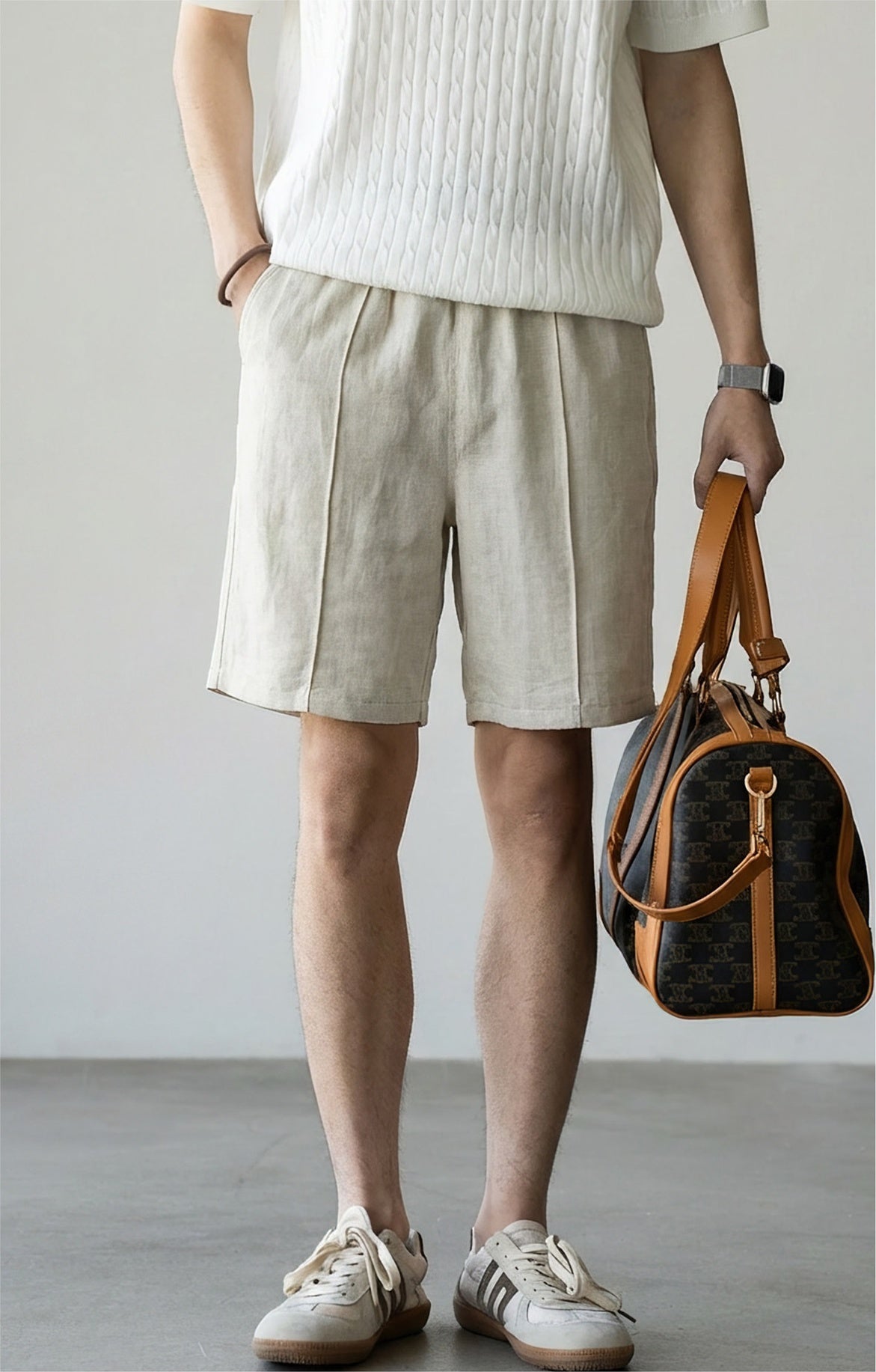 Men's 57 % Linen Drawstring Elastic Waist Shorts – Breathable Pintuck Summer Lounge Shorts - FLAX