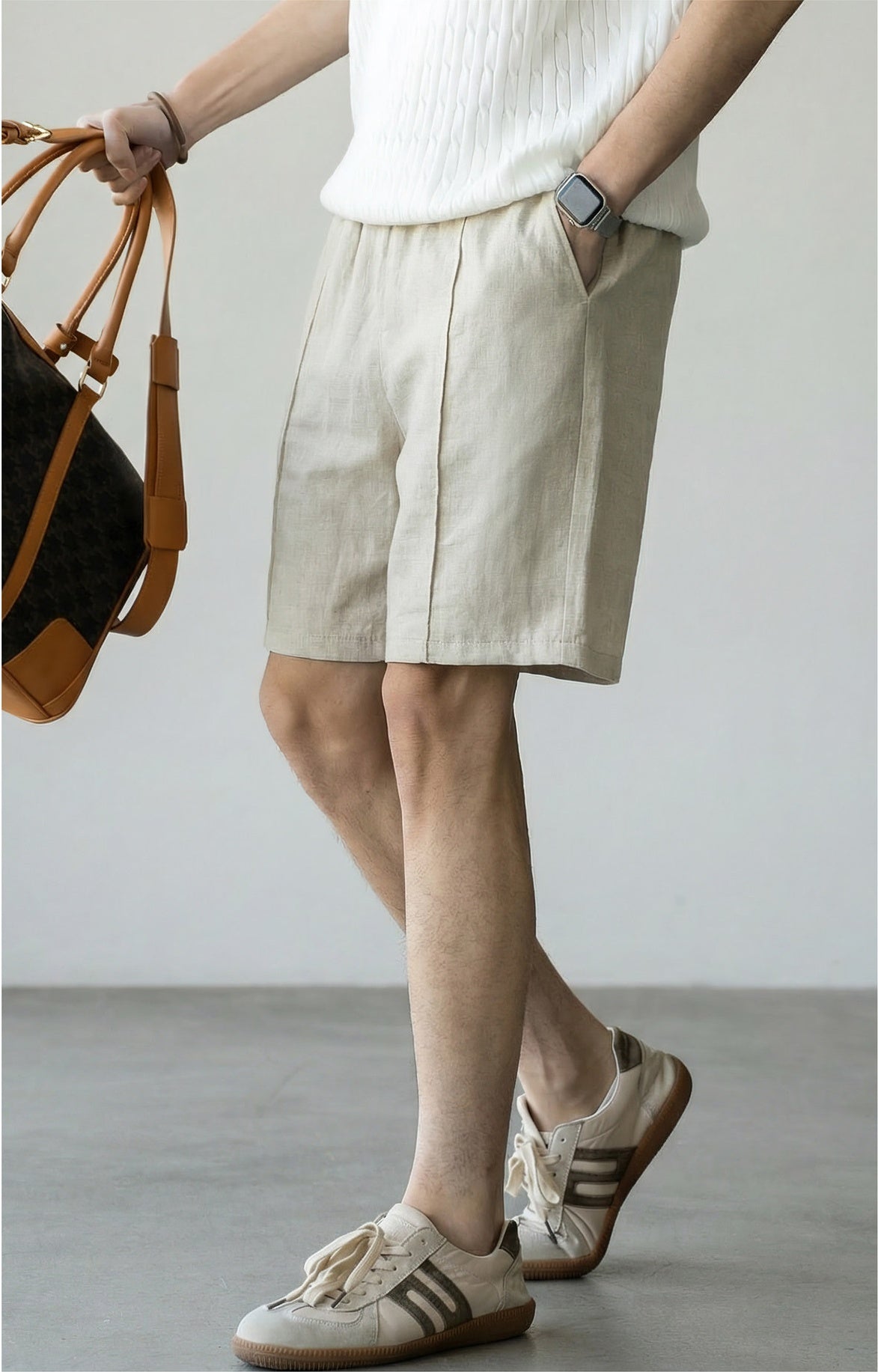 Men's 57 % Linen Drawstring Elastic Waist Shorts – Breathable Pintuck Summer Lounge Shorts - FLAX
