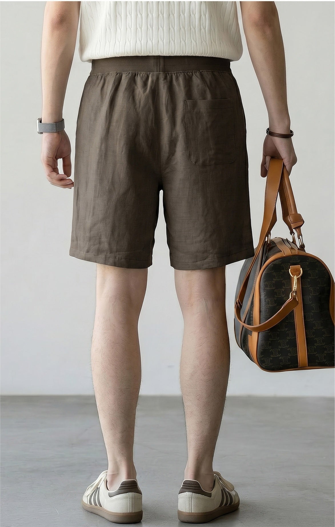 Men's 57 % Linen Drawstring Elastic Waist Shorts – Breathable Pintuck Summer Lounge Shorts - COFFEE
