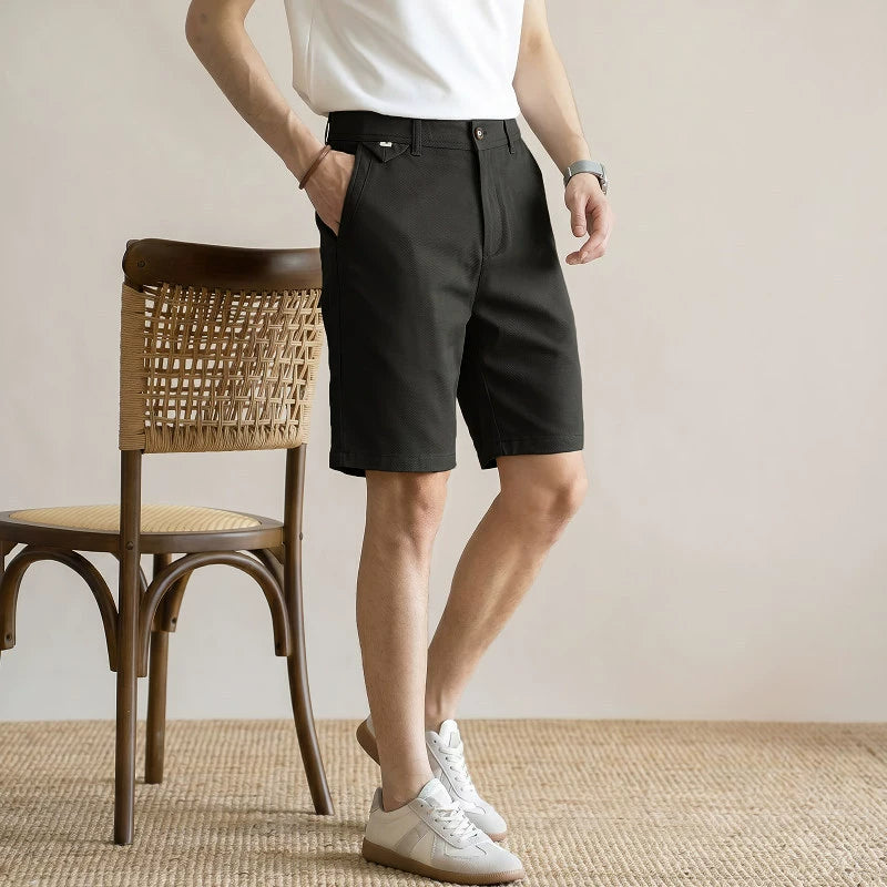 Men's Old Money Business Casual Shorts – Lightweight Wrinkle-Resistant Relaxed Fit - BLACK
