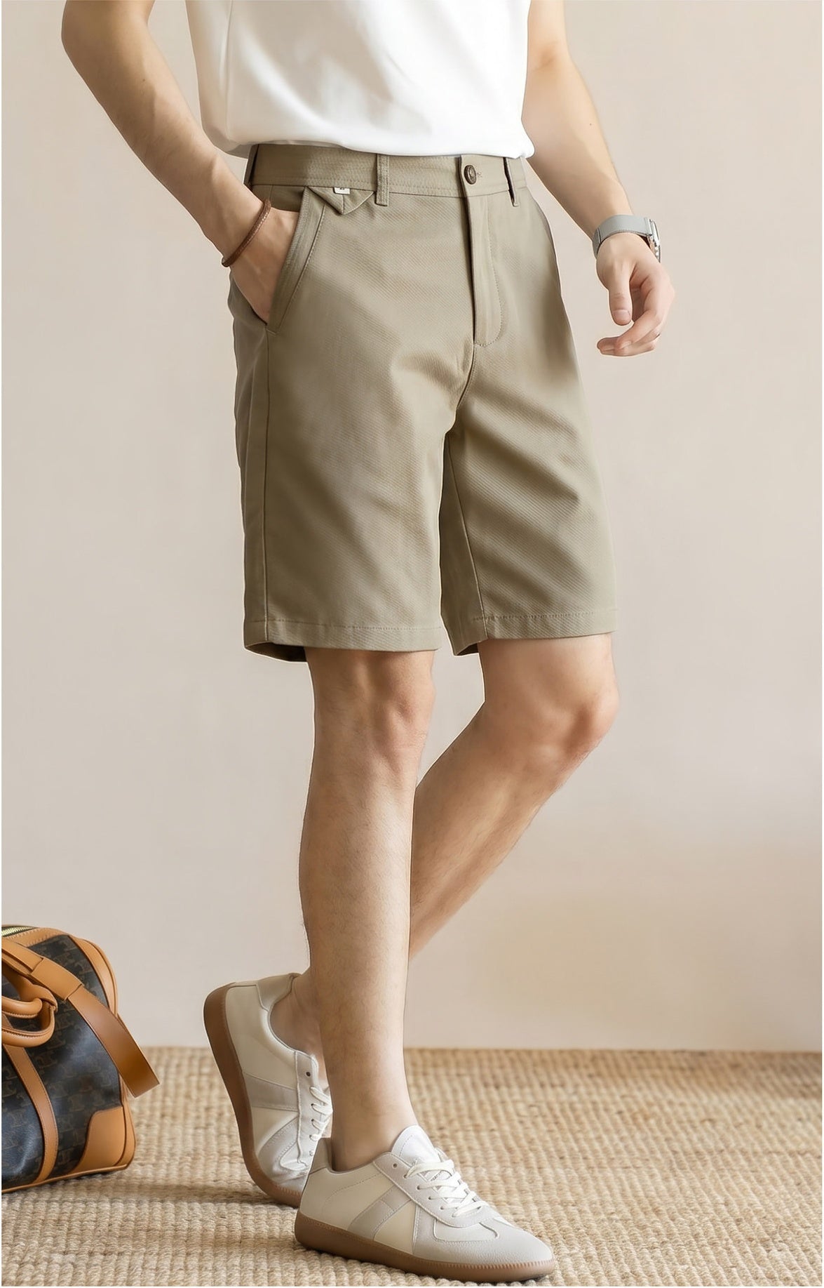 Men's Old Money Business Casual Shorts – Lightweight Wrinkle-Resistant Relaxed Fit - KHAKI