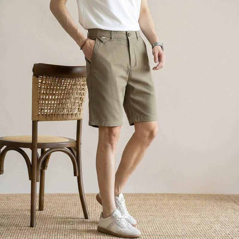 Men's Old Money Business Casual Shorts – Lightweight Wrinkle-Resistant Relaxed Fit - KHAKI