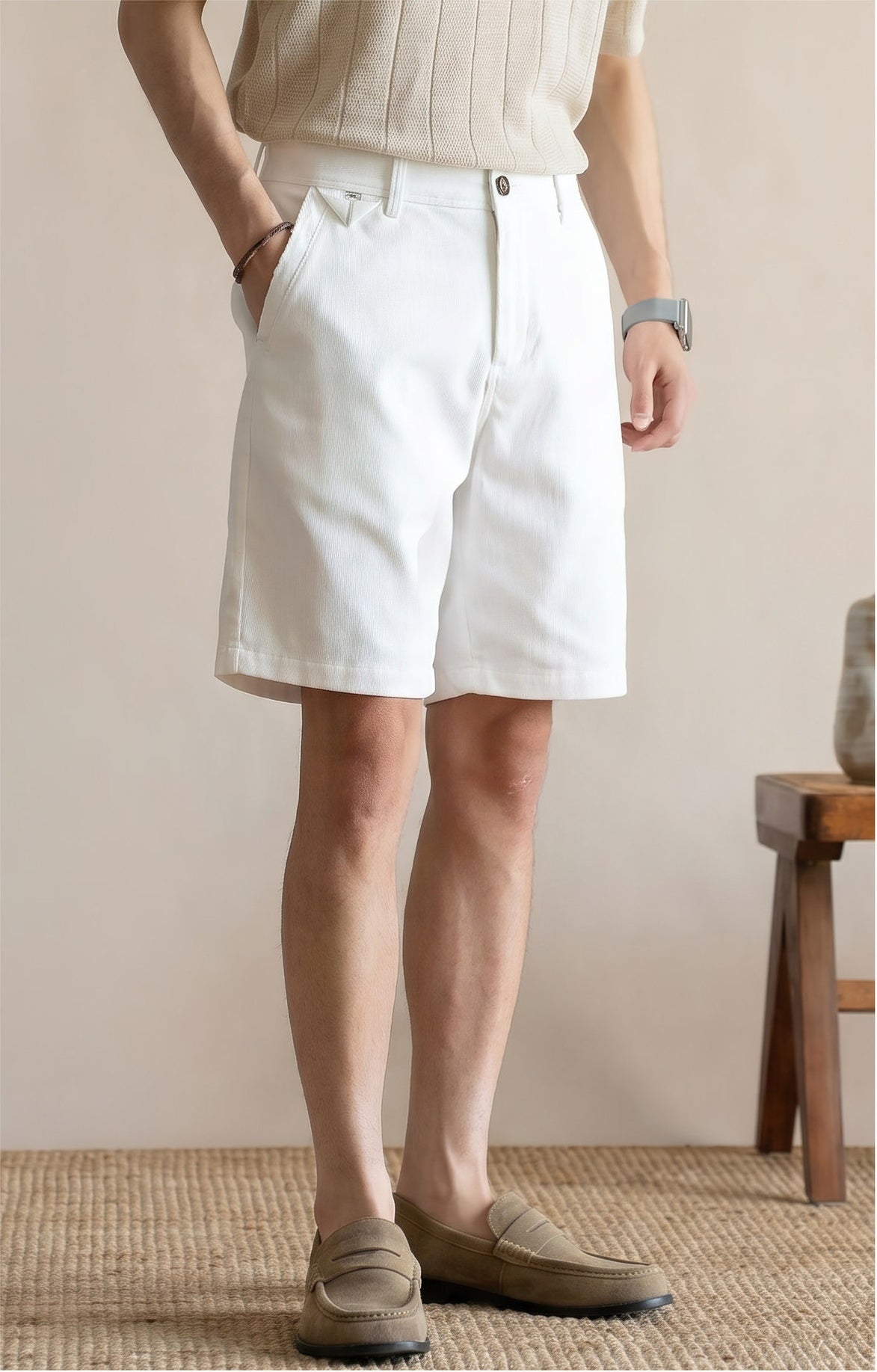 Men's Old Money Business Casual Shorts – Lightweight Wrinkle-Resistant Relaxed Fit - WHITE