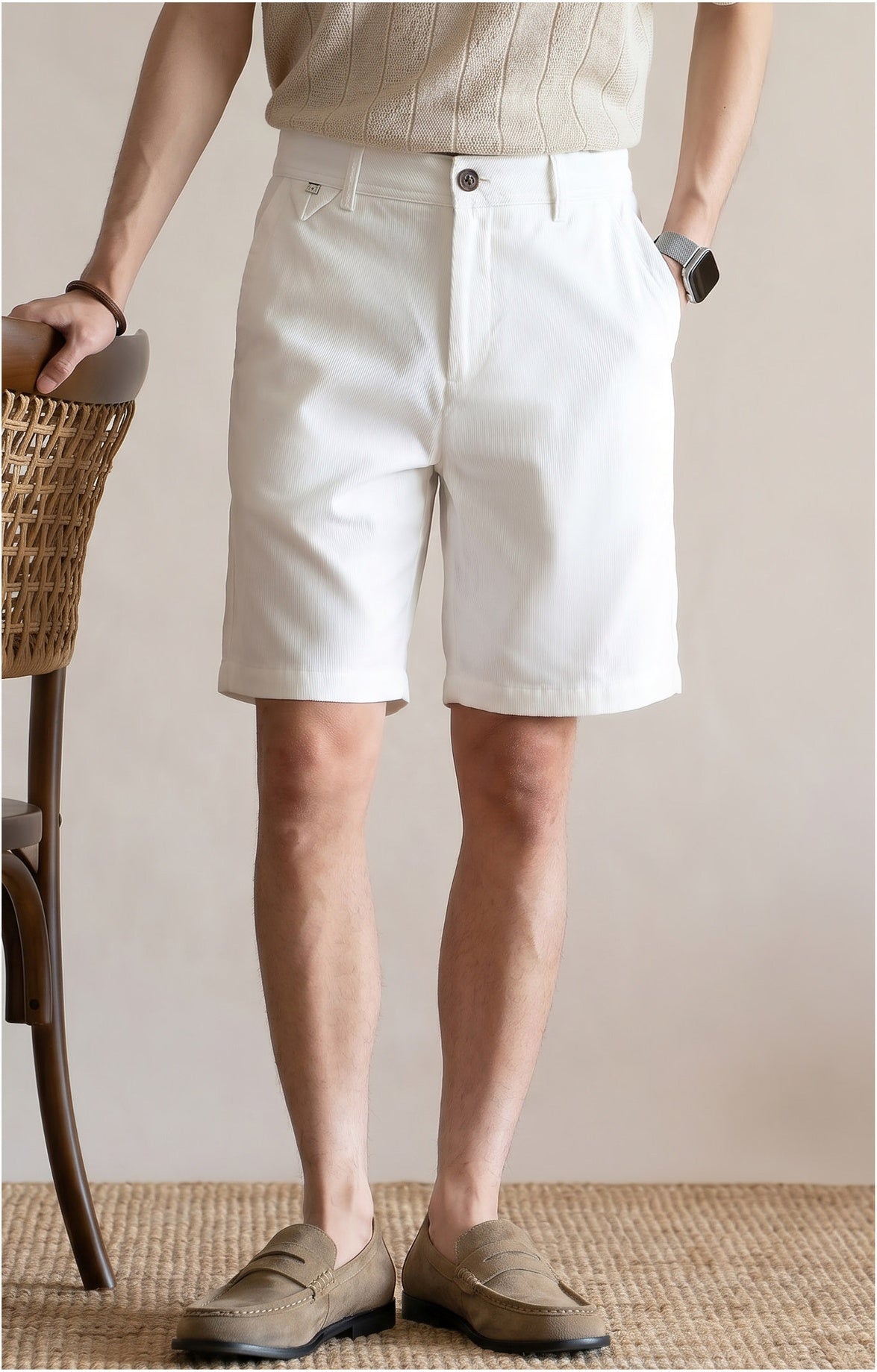 Men's Old Money Business Casual Shorts – Lightweight Wrinkle-Resistant Relaxed Fit - WHITE