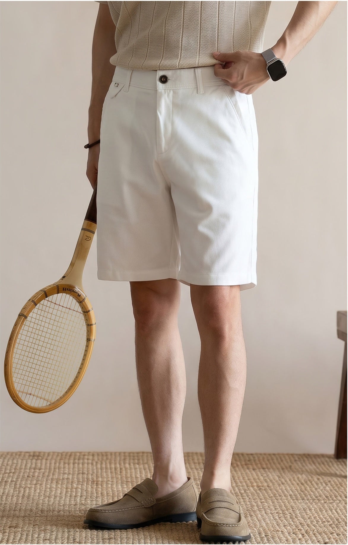 Men's Old Money Business Casual Shorts – Lightweight Wrinkle-Resistant Relaxed Fit - WHITE