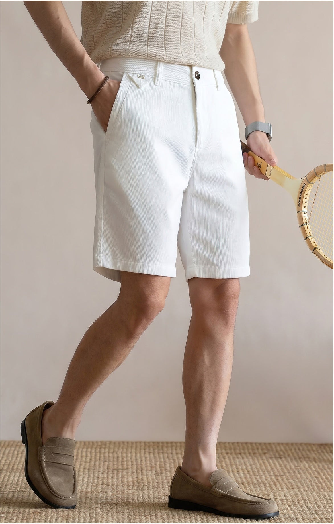 Men's Old Money Business Casual Shorts – Lightweight Wrinkle-Resistant Relaxed Fit - WHITE