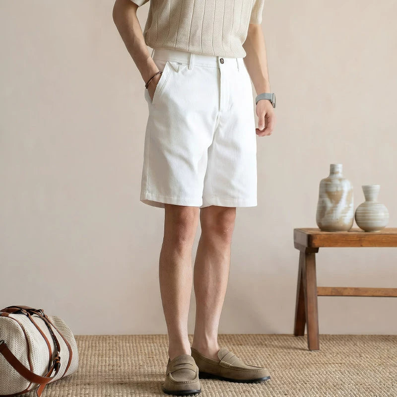 Men's Old Money Business Casual Shorts – Lightweight Wrinkle-Resistant Relaxed Fit - WHITE