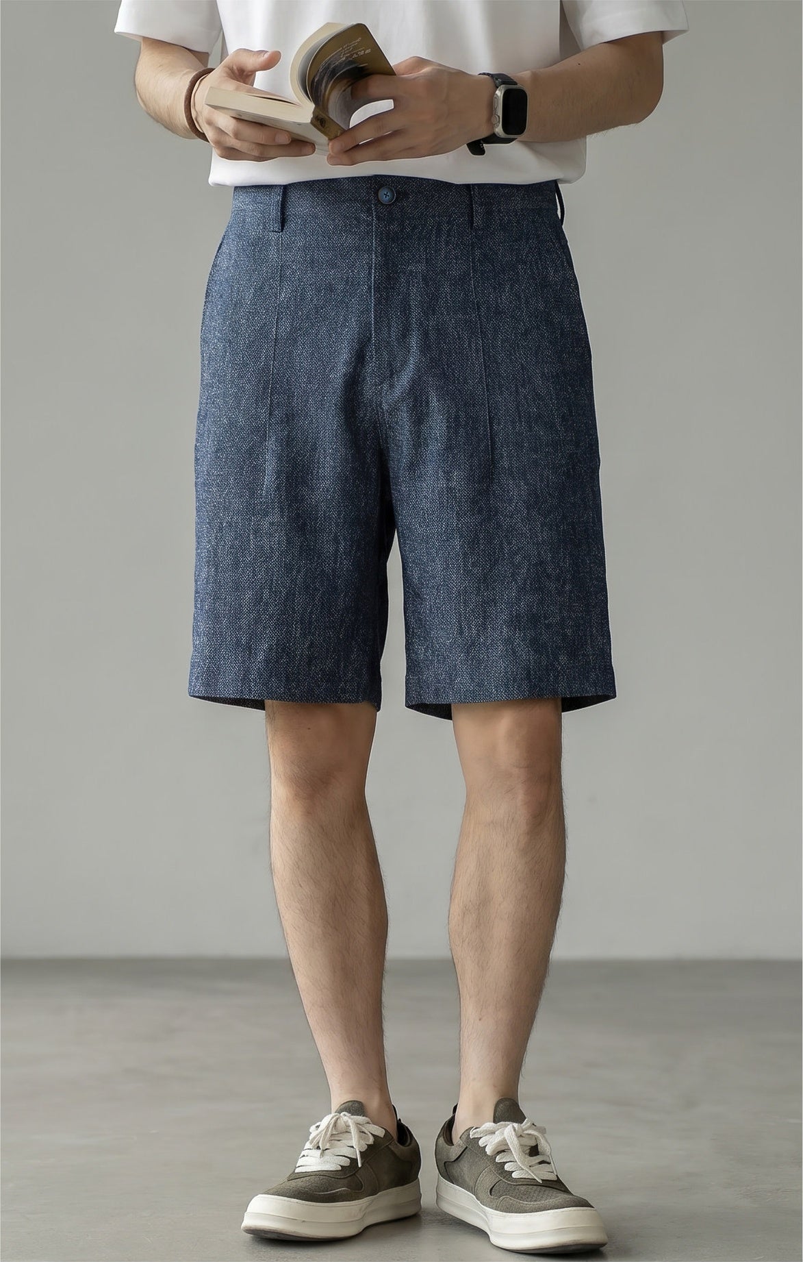 Men's Single Pleated Straight Leg 63% Linen Tailored Shorts - LINENBLUE