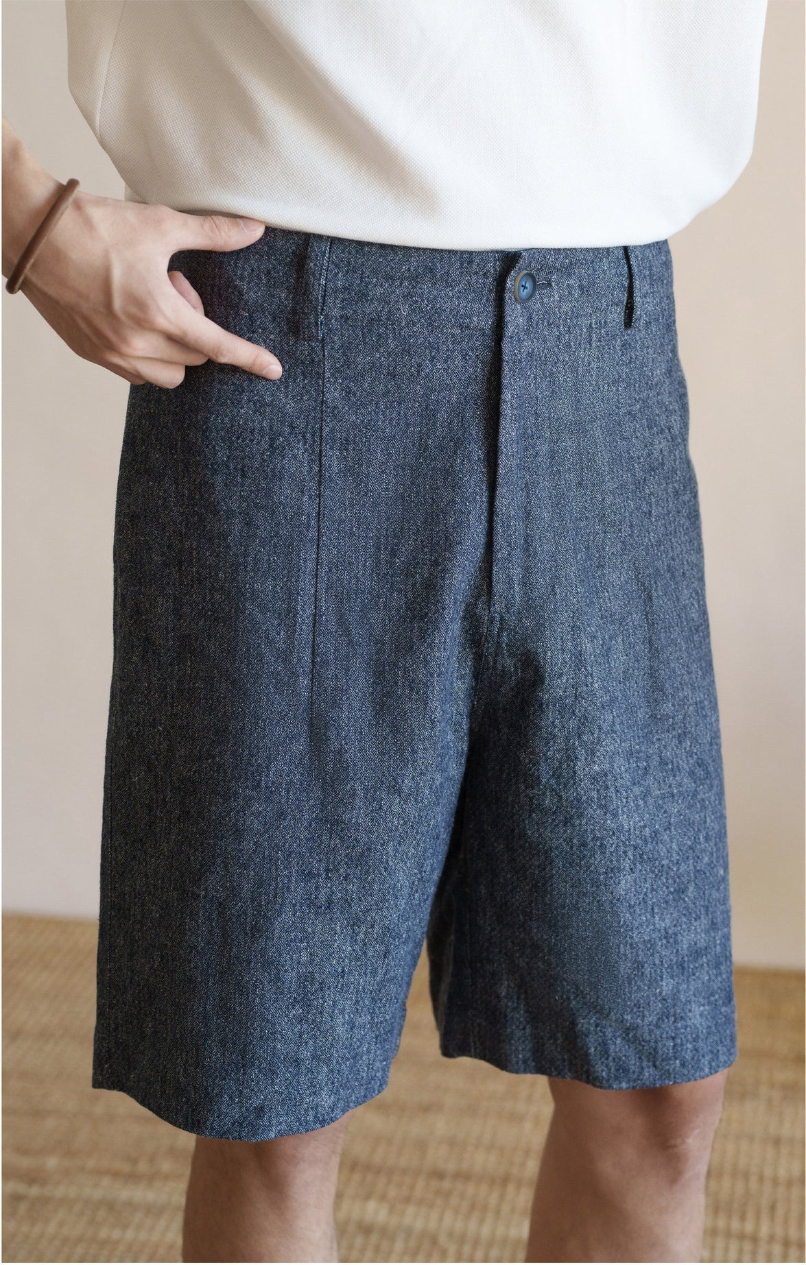 Men's Single Pleated Straight Leg 63% Linen Tailored Shorts - LINENBLUE