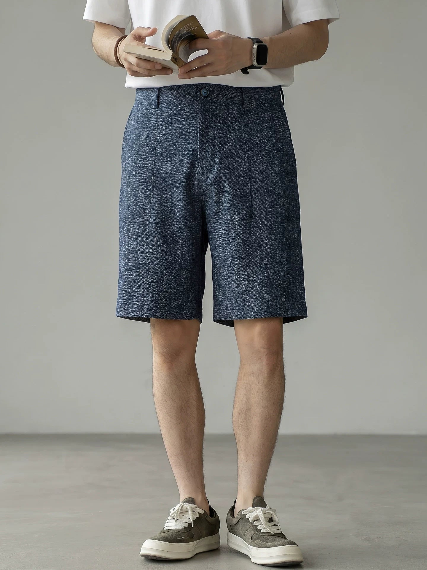 Men's Single Pleated Straight Leg 63% Linen Tailored Shorts - LINENBLUE