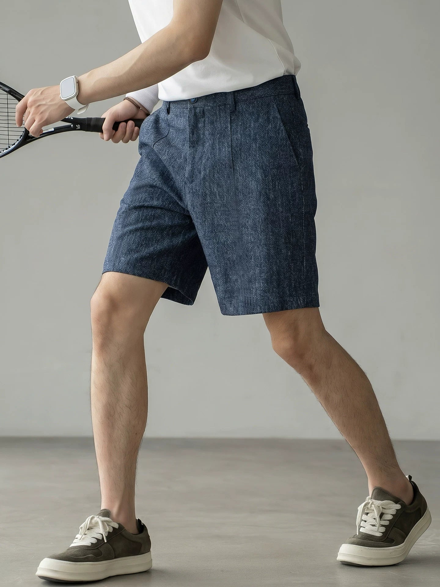 Men's Single Pleated Straight Leg 63% Linen Tailored Shorts - LINENBLUE