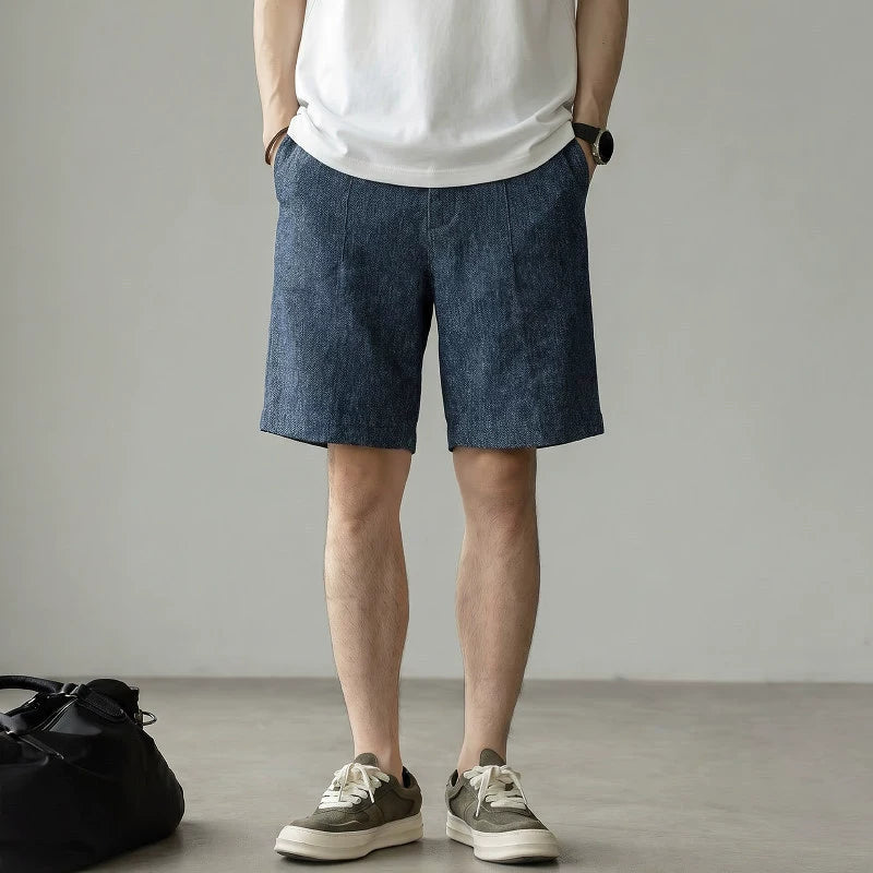 Men's Single Pleated Straight Leg 63% Linen Tailored Shorts - LINENBLUE