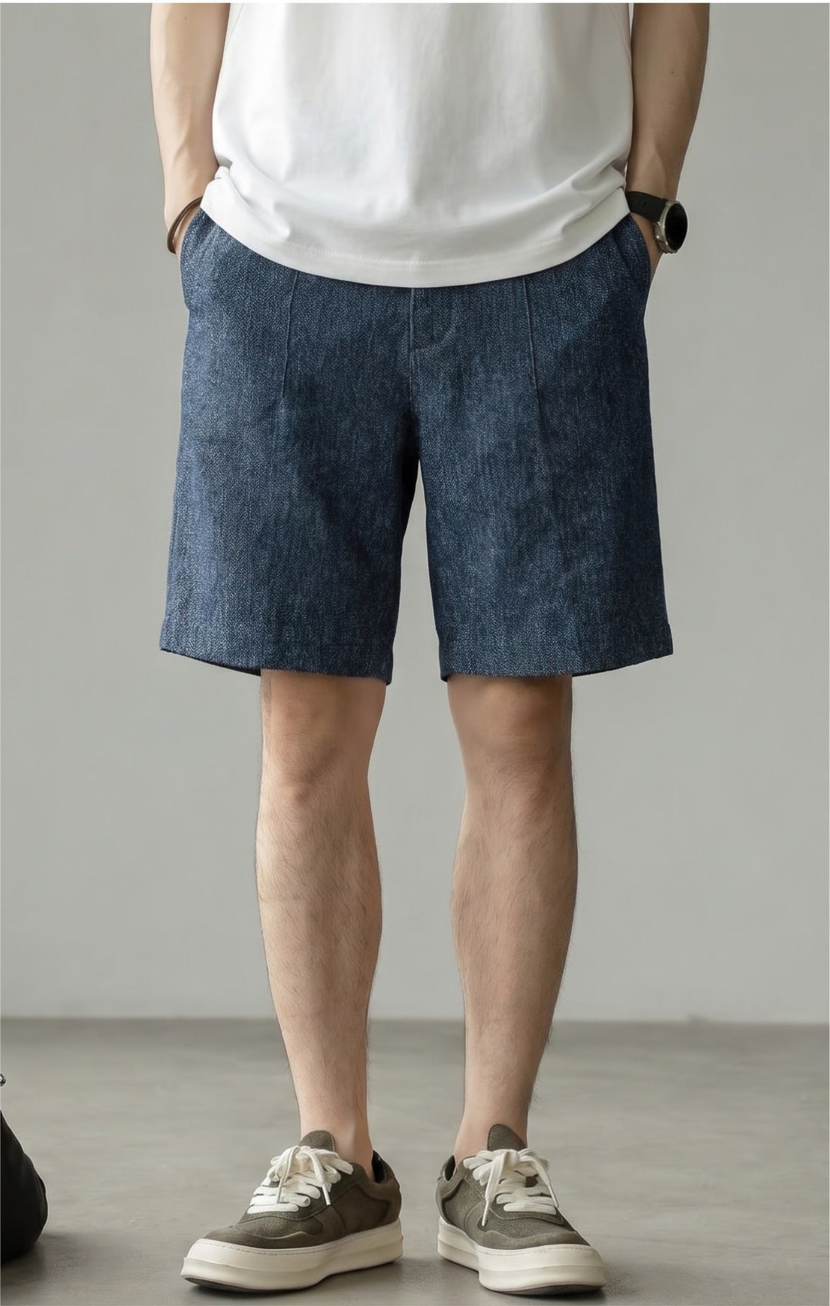 Men's Single Pleated Straight Leg 63% Linen Tailored Shorts - LINENBLUE