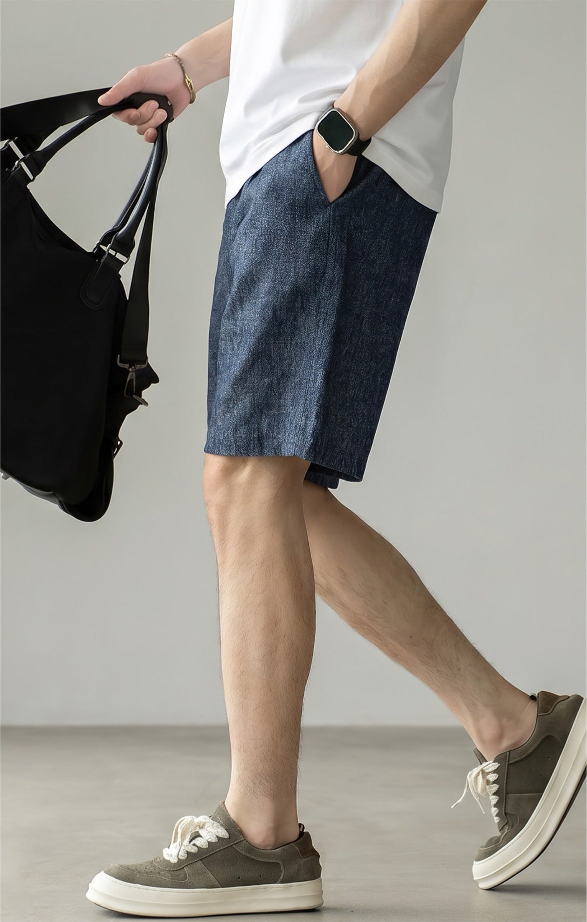 Men's Single Pleated Straight Leg 63% Linen Tailored Shorts - LINENBLUE