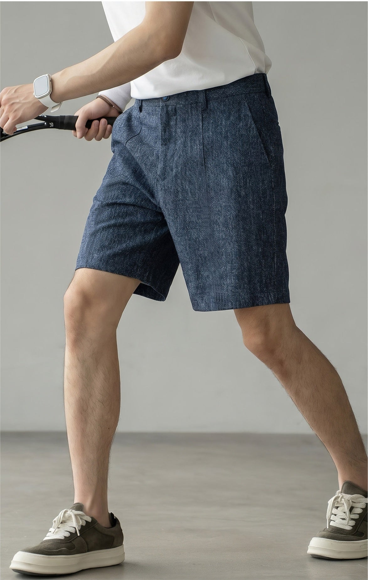 Men's Single Pleated Straight Leg 63% Linen Tailored Shorts - LINENBLUE