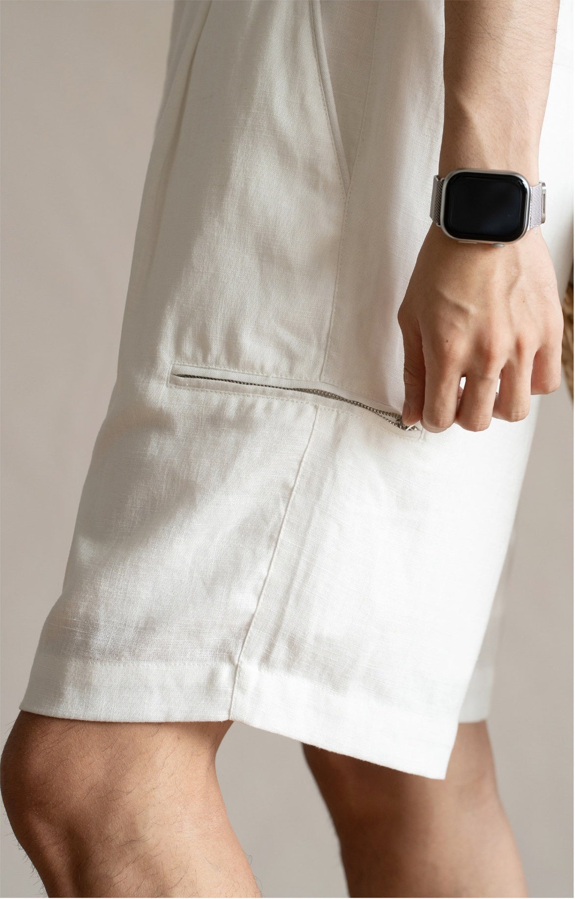 Men's Pleated 77% Lyocell - Linen Blend Summer Resort Shorts – 7" Inseam Elastic Waist  - OFFWHITE