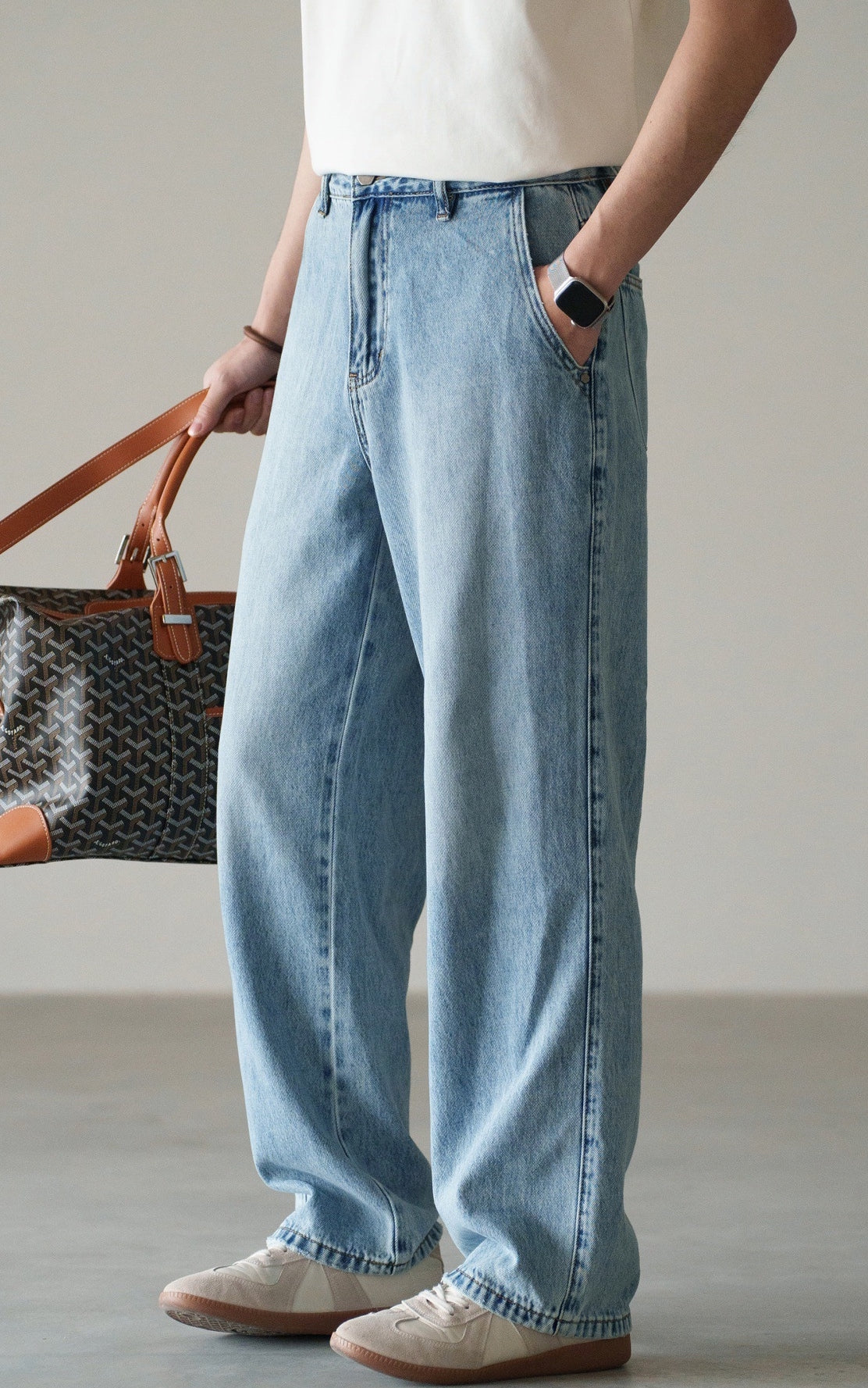 Plain Ice Blue Washed Denim  81% Cotton Jeans