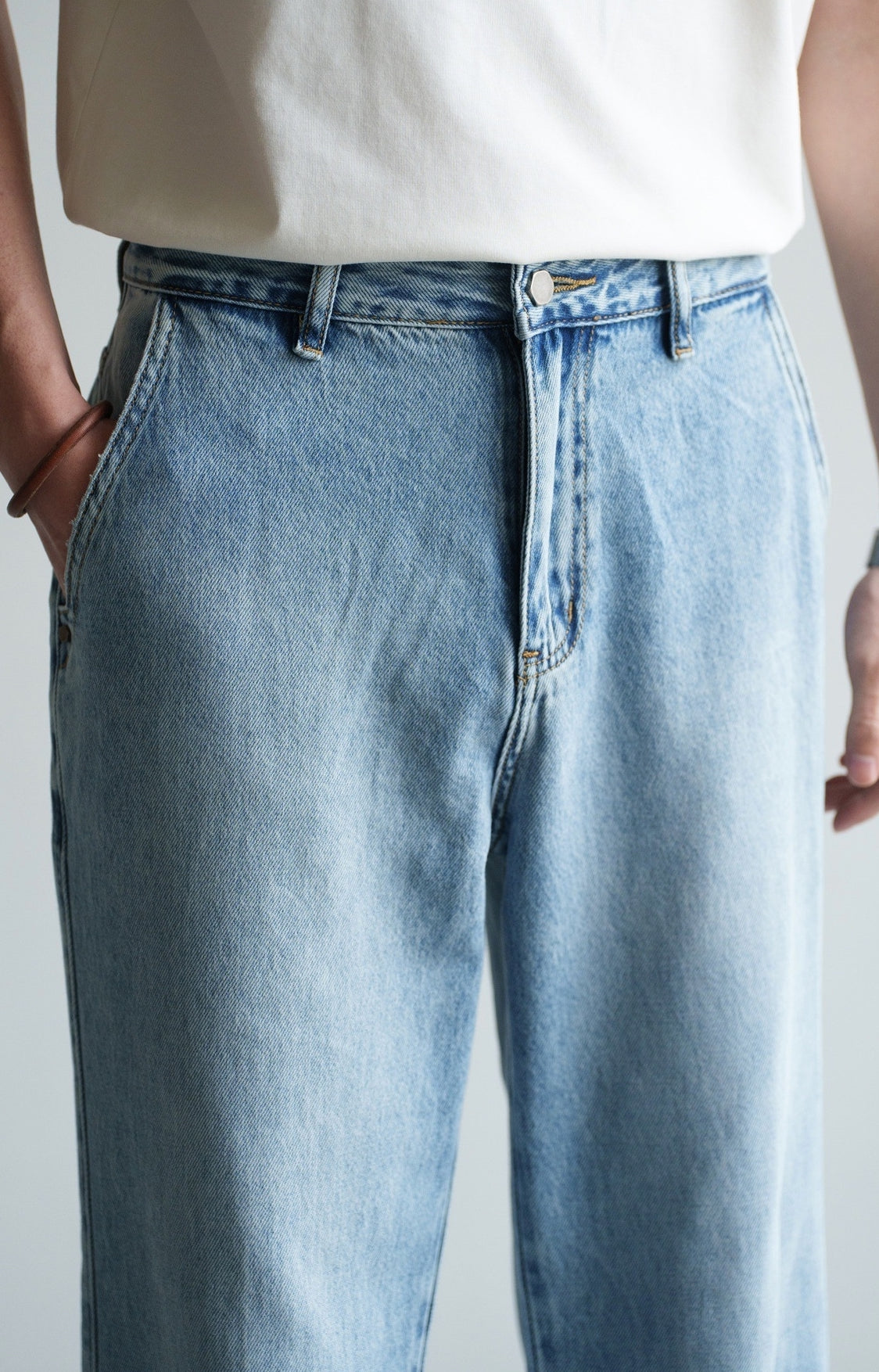 Plain Ice Blue Washed Denim  81% Cotton Jeans