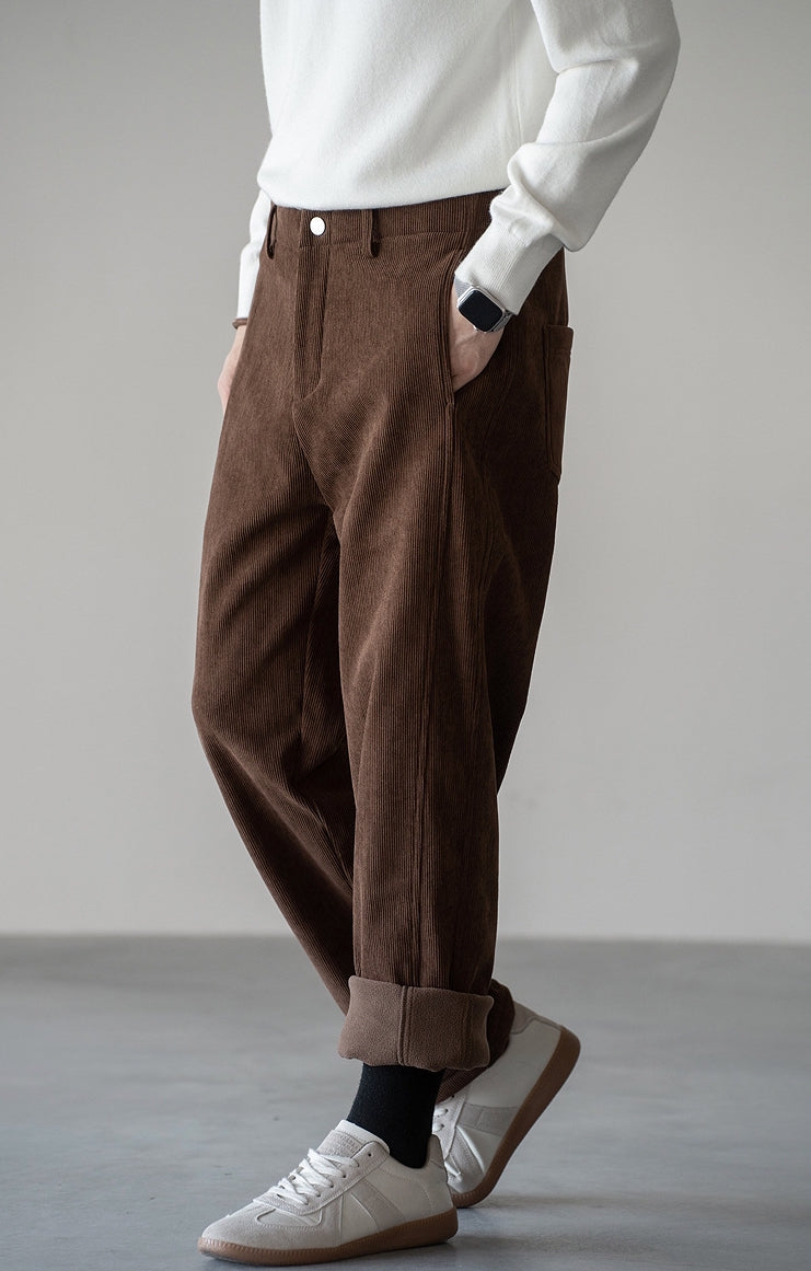 Retro Corduroy Straight Leg Casual Pants in Coffee Brown