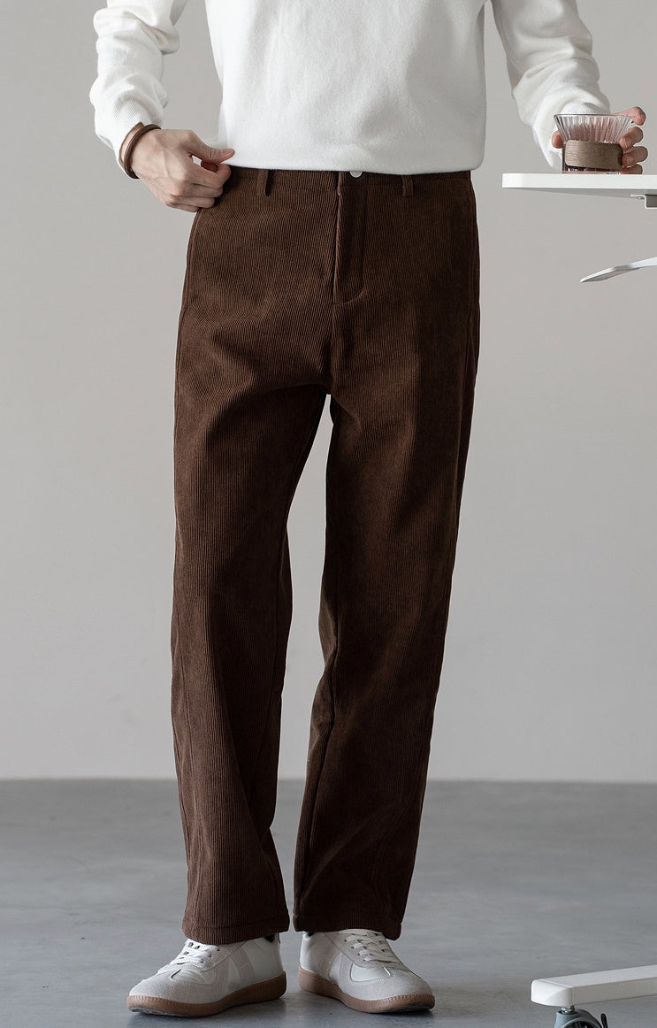 Retro Corduroy Straight Leg Casual Pants in Coffee Brown