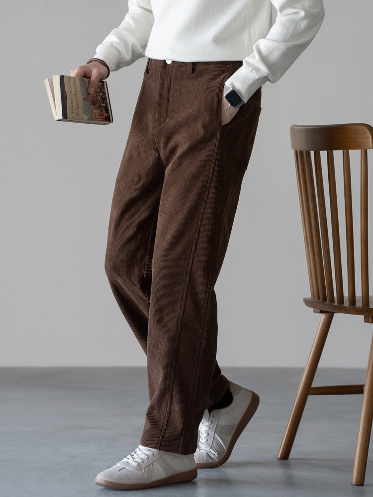 Retro Corduroy Straight Leg Casual Pants in Coffee Brown Pant Theory : Engineered Comfort Trousers Retro Corduroy Straight Leg Casual Pants in Coffee Brown Pant Theory : Engineered Comfort Trousers
