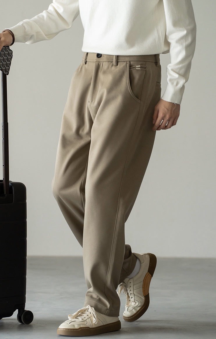 Woollen Straight Leg Pants in Khaki