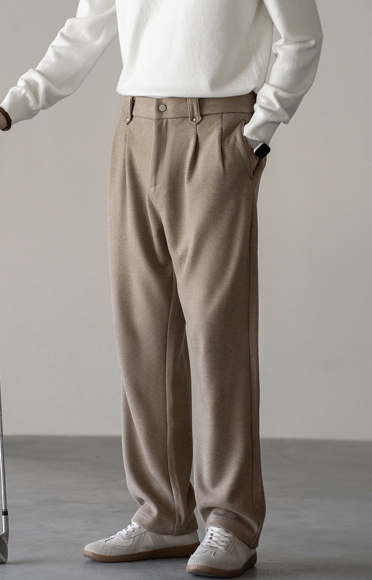 Wool Blend Double Pleated Casual Pants in Khaki
