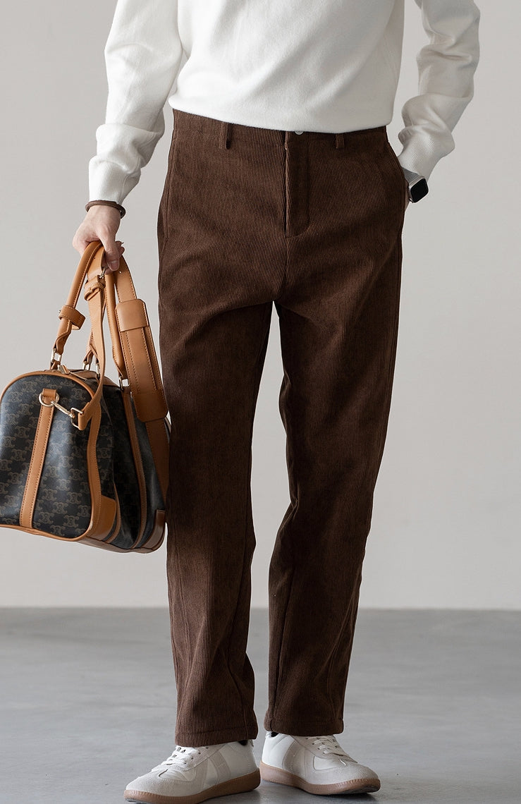 Retro Corduroy Straight Leg Casual Pants in Coffee Brown