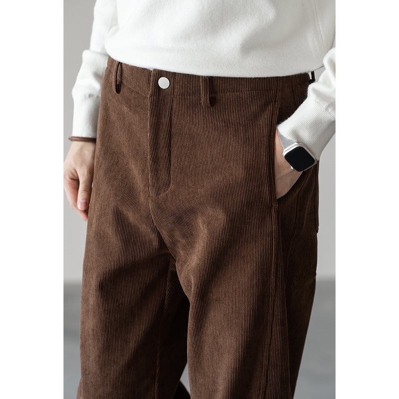 Retro Corduroy Straight Leg Casual Pants in Coffee Brown