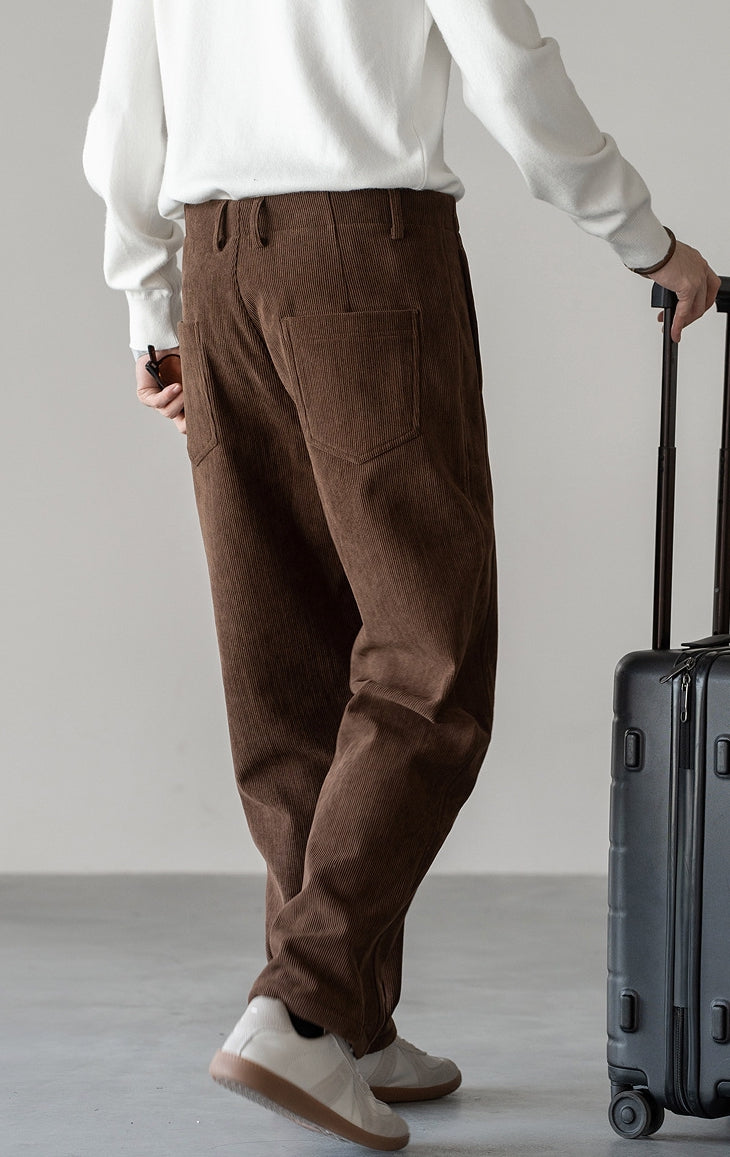 Retro Corduroy Straight Leg Casual Pants in Coffee Brown