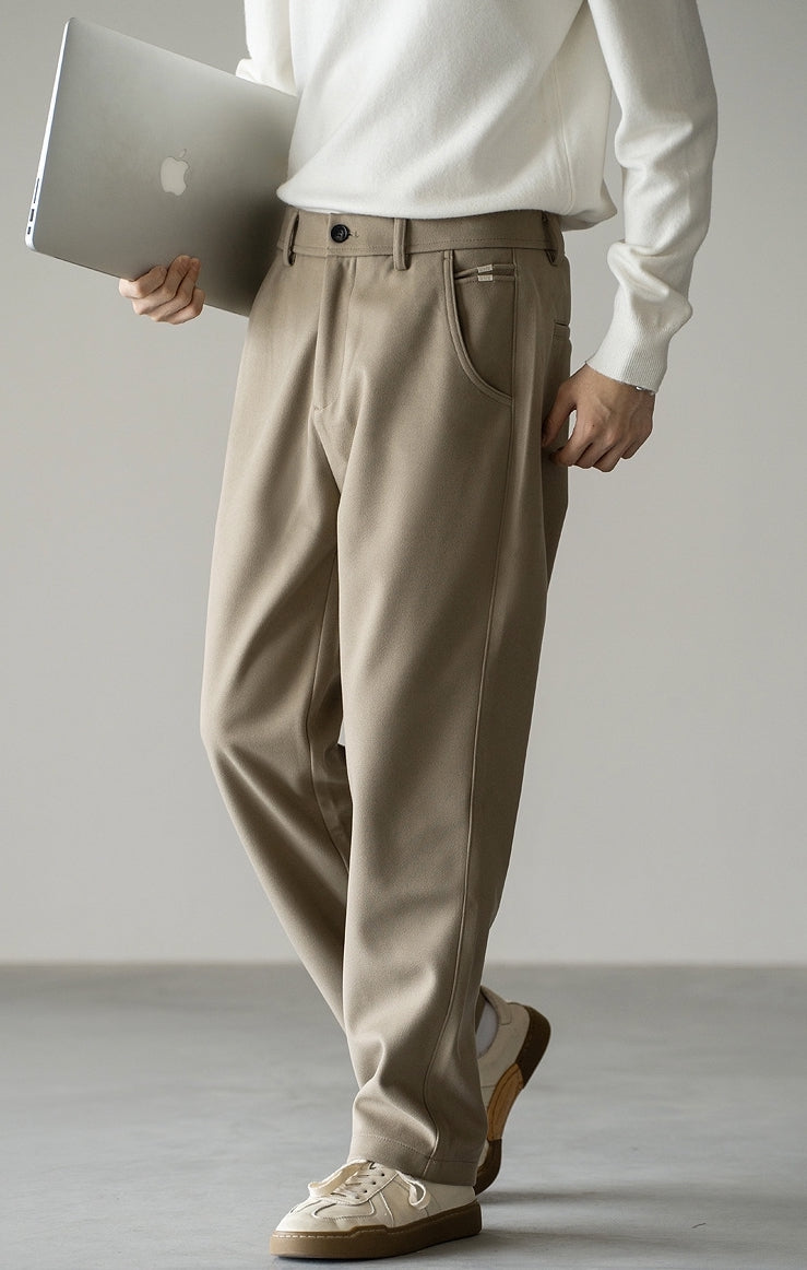 Woollen Straight Leg Pants in Khaki