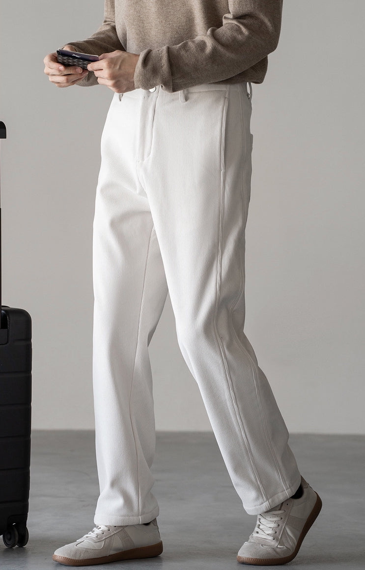 Retro Corduroy Straight Leg Casual Pants in White