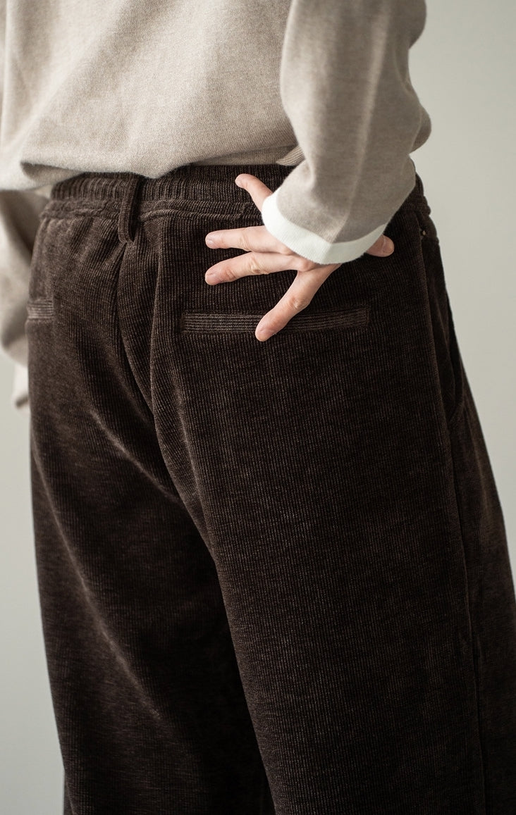 Retro Corduroy Drawstring Wide Leg Casual Pants in Coffee Brown