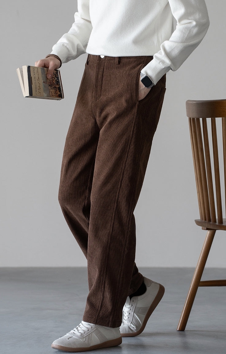 Retro Corduroy Straight Leg Casual Pants in Coffee Brown