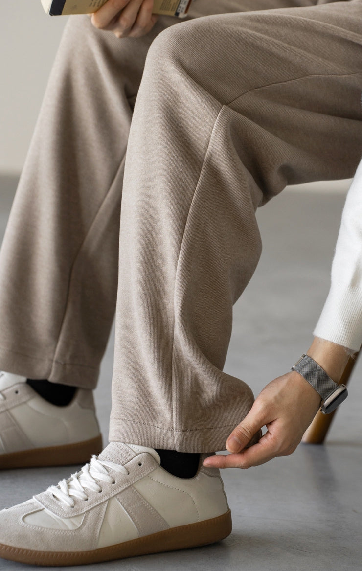 Wool Blend Double Pleated Casual Pants in Khaki