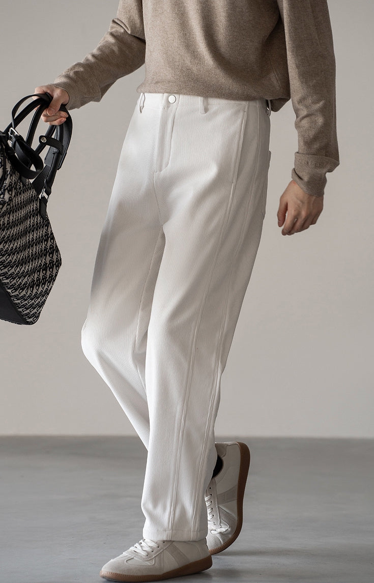 Retro Corduroy Straight Leg Casual Pants in White