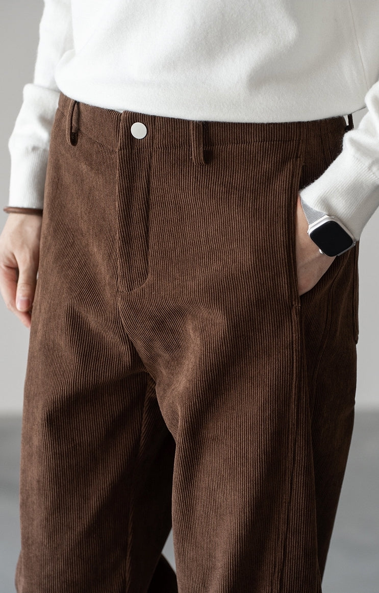Retro Corduroy Straight Leg Casual Pants in Coffee Brown