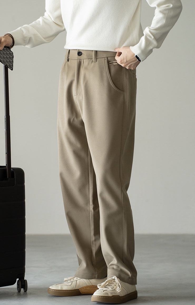 Woollen Straight Leg Pants in Khaki
