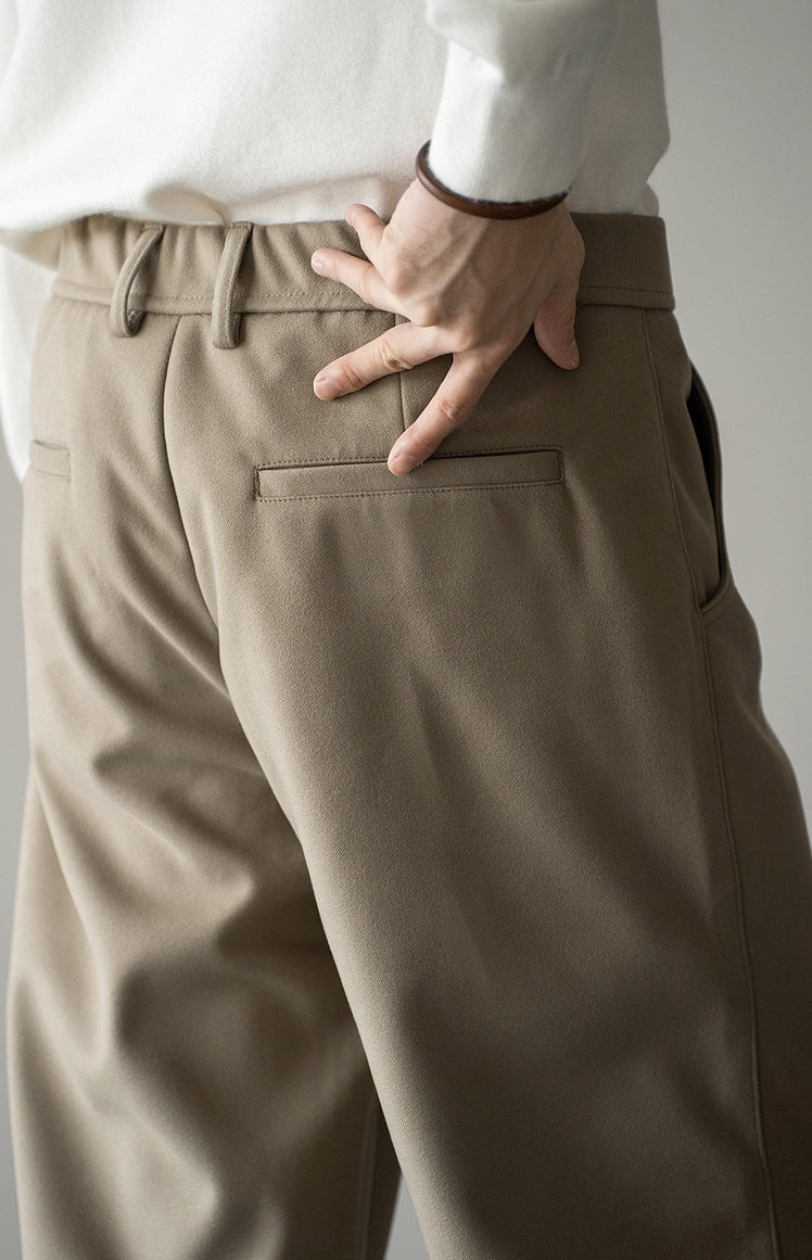 Woollen Straight Leg Pants in Khaki