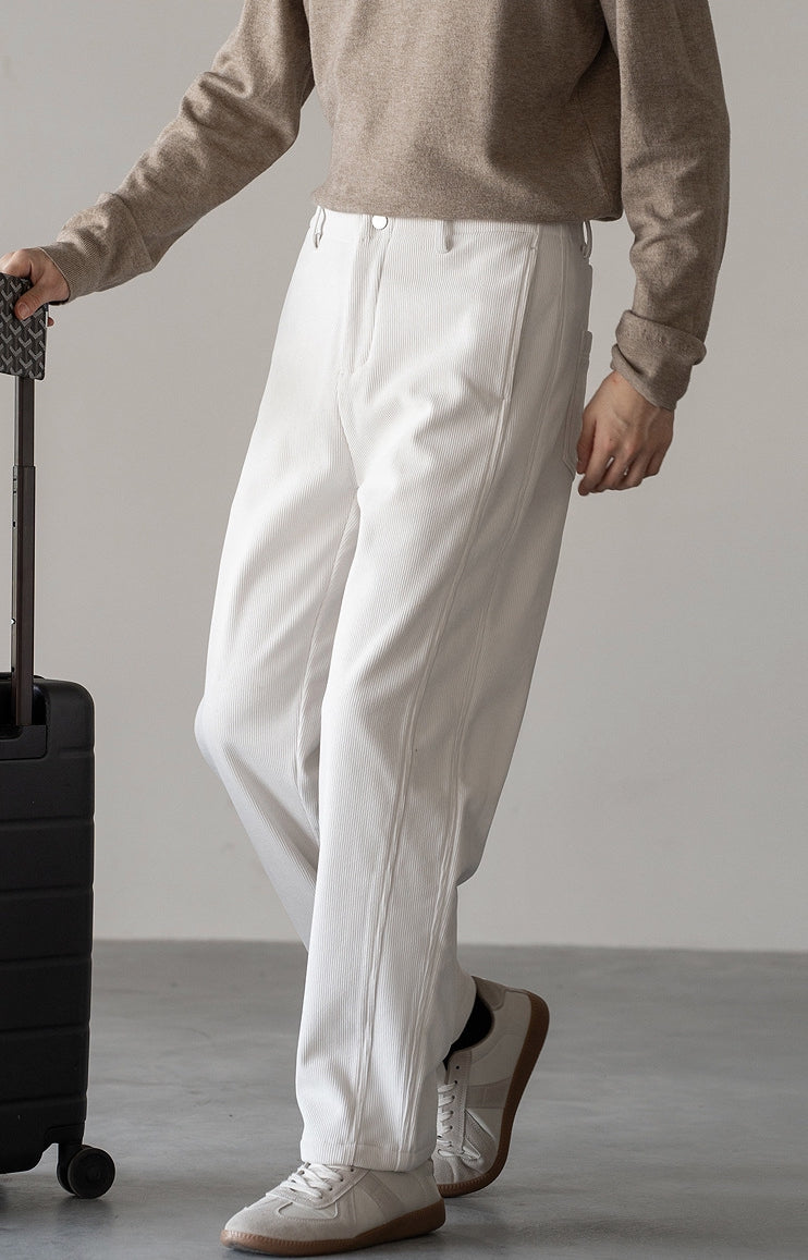 Retro Corduroy Straight Leg Casual Pants in White