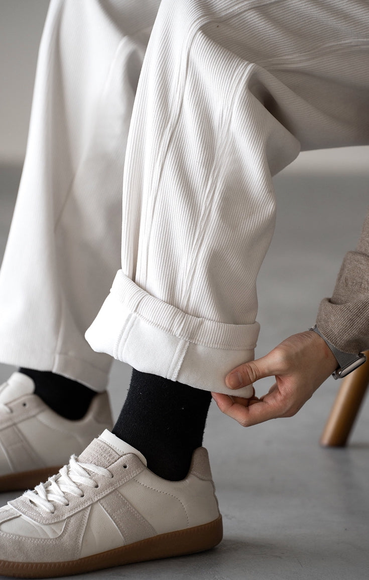 Retro Corduroy Straight Leg Casual Pants in White