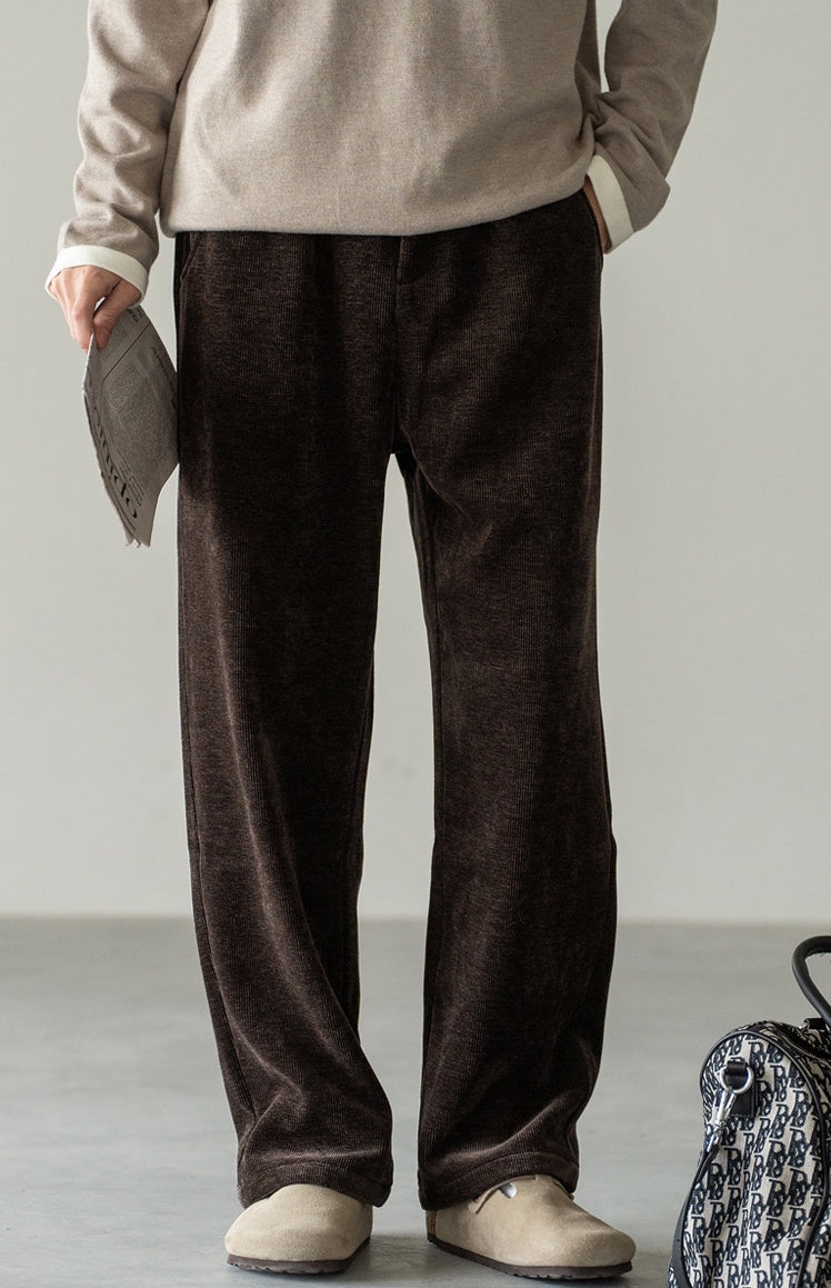 Retro Corduroy Drawstring Wide Leg Casual Pants in Coffee Brown